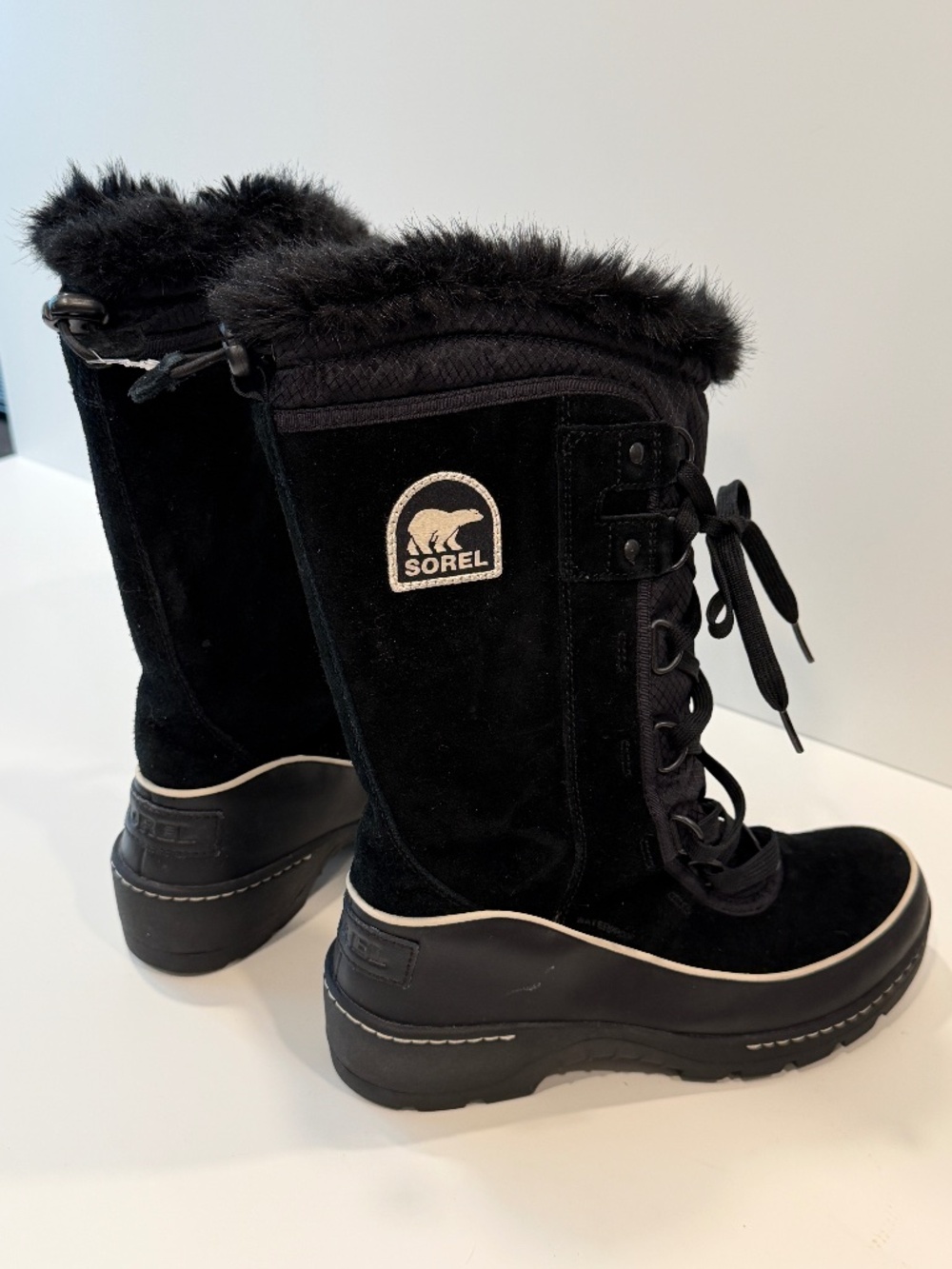 SOREL Black Suede & Faux Fur Waterproof Winter Snow Boots